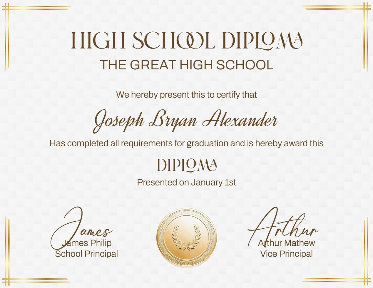 High School Certificate template