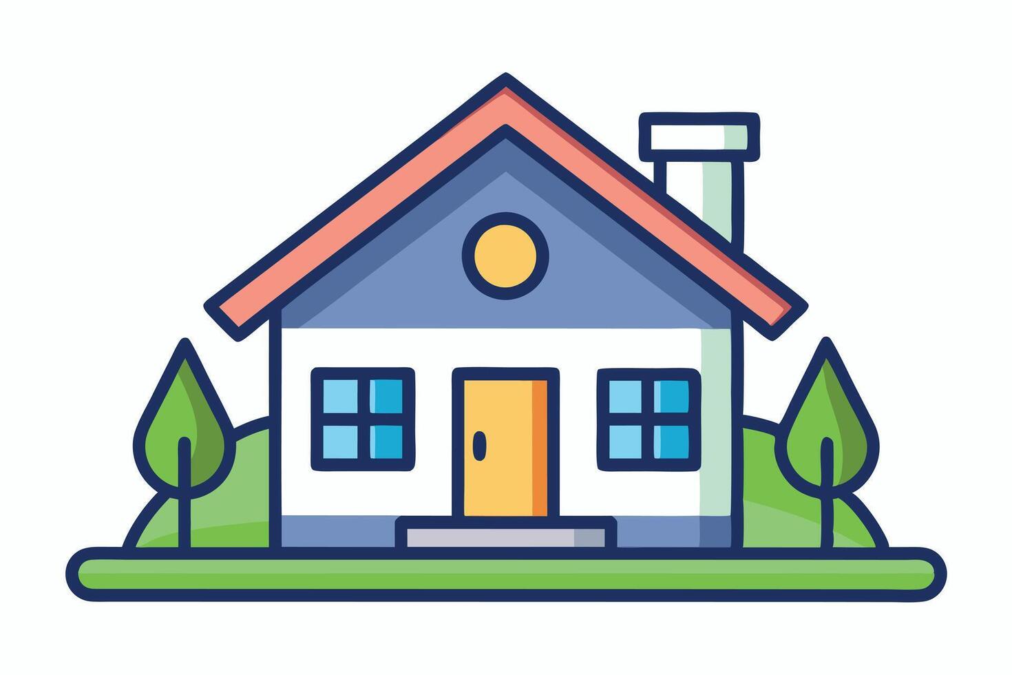 Cute cartoon illustration of a cozy home in a landscape. vector