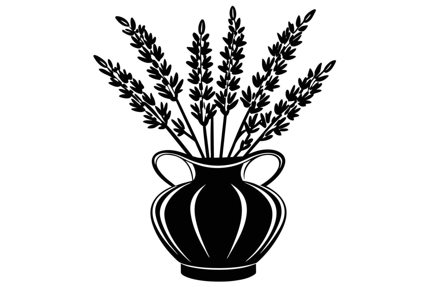 Elegant Black and White Lavender in Vase Illustration vector