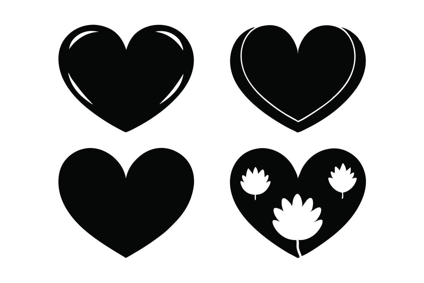 Four stylized black heart shapes with decorative elements. vector