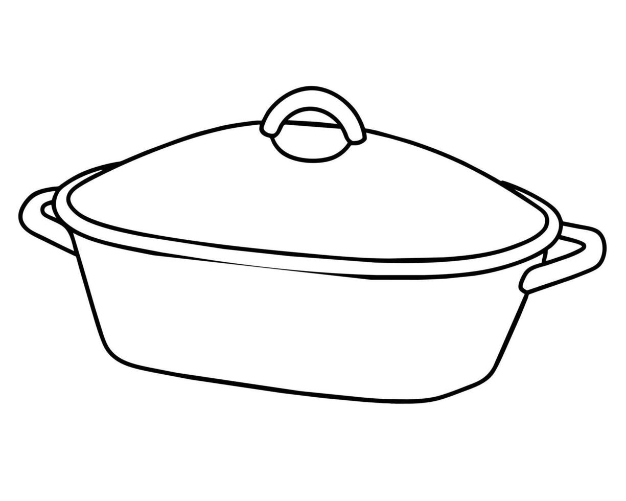 A simple Line Drawing of an Oval Covered Roasting Dish vector