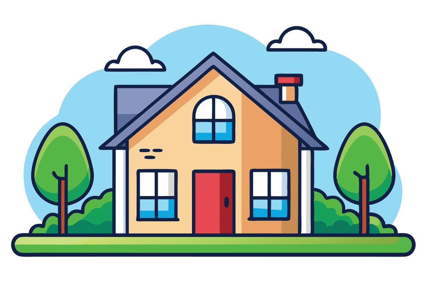 A cute cartoon illustration of a cozy home in a landscape. vector