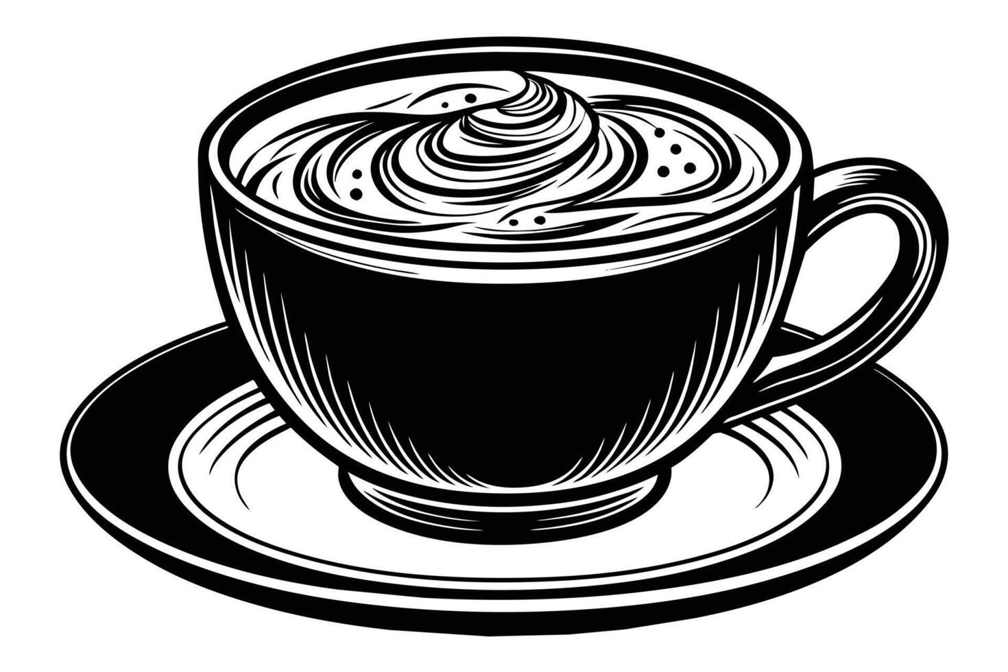 Detailed vintage-style illustration of a coffee cup with swirling foam. vector