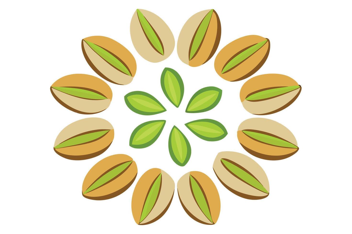 Circular design of pistachios with a vibrant floral pattern. vector
