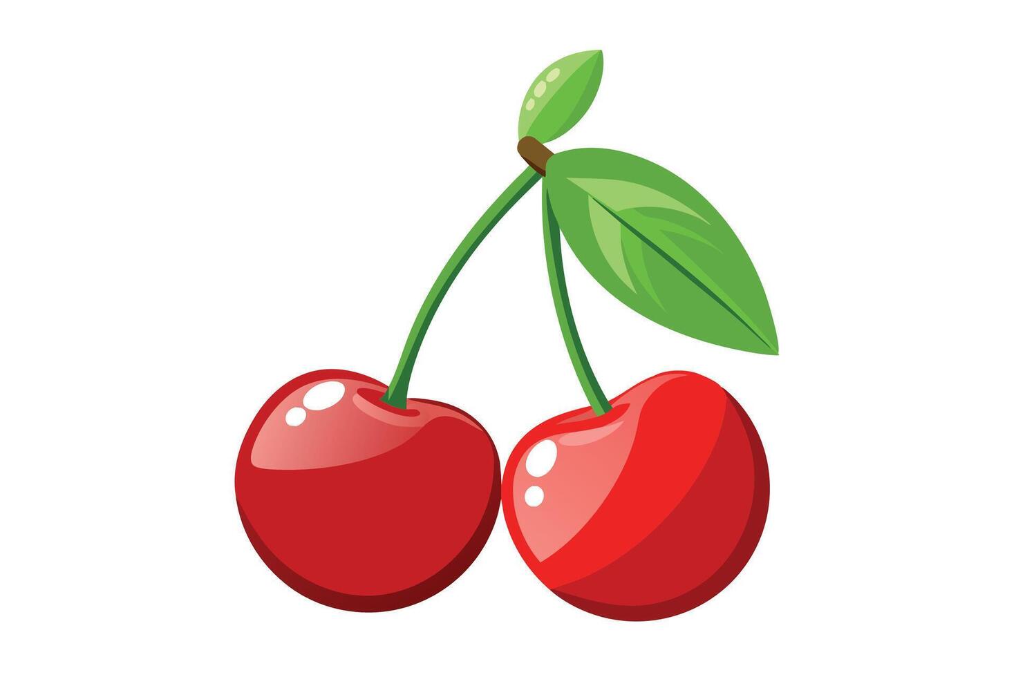 Two juicy cherries with leaves, perfect for food or game design. vector