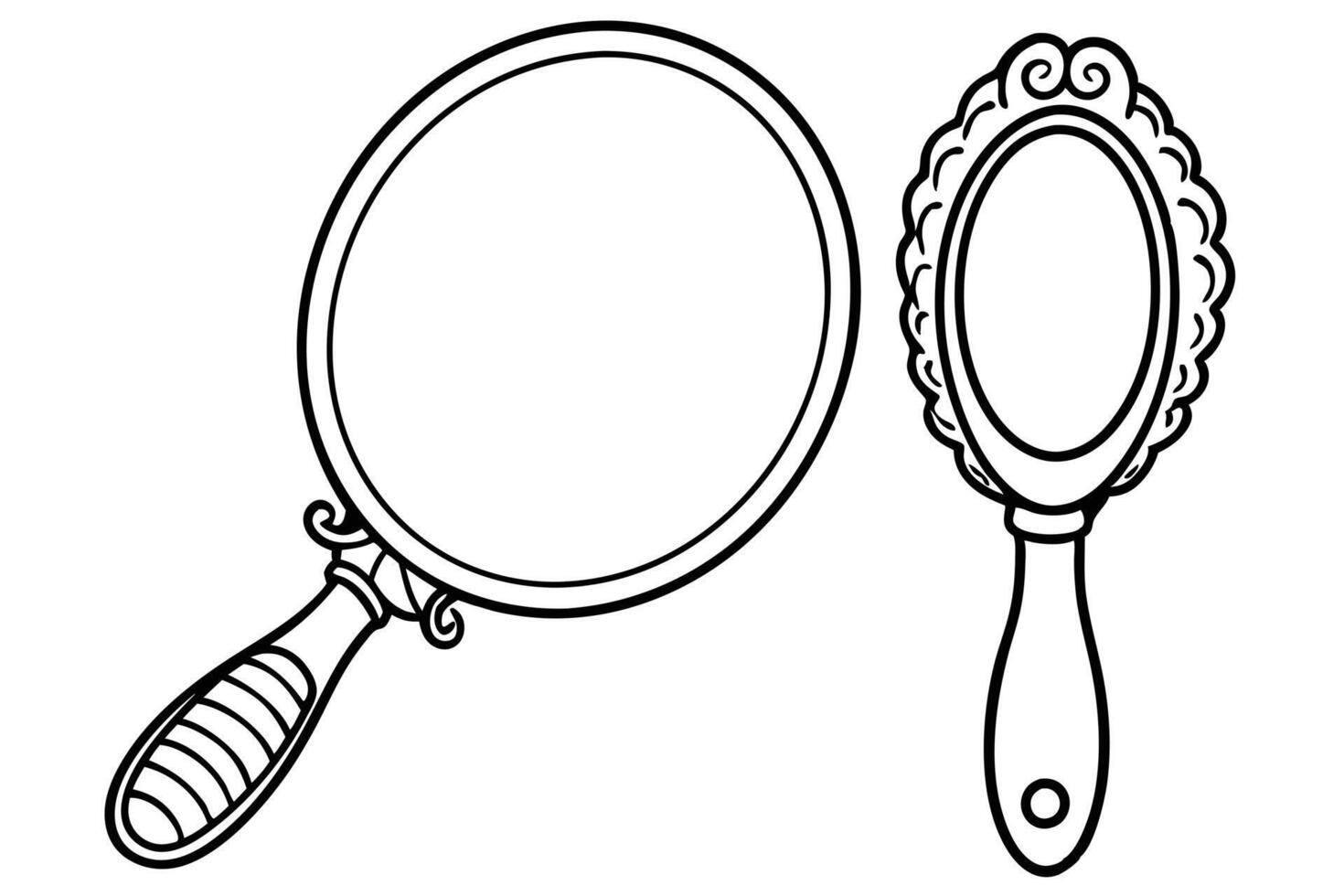 Vintage-Style Handheld Mirrors in Black and White vector