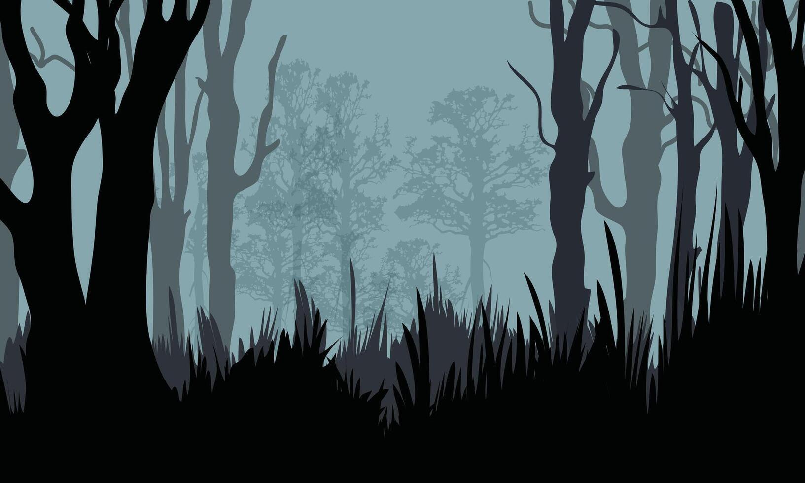 Dark Enchanted Forest with Bare Trees vector