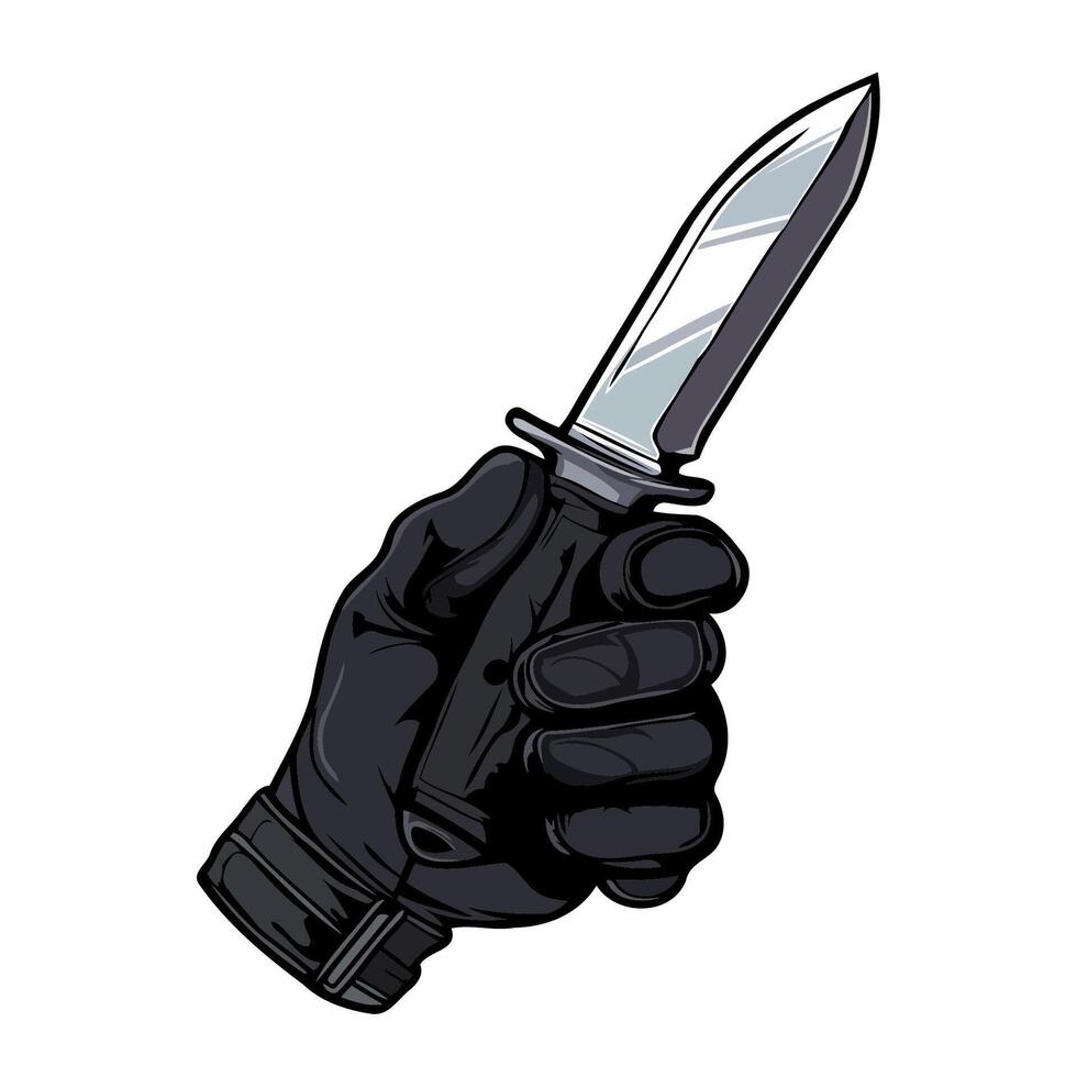 Tactical Gloved Hand Holding Knife vector