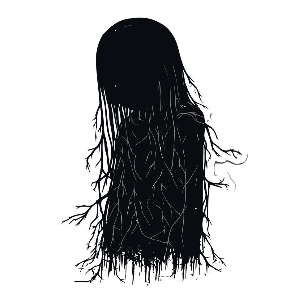 Mysterious Woman With Long Dark Hair vector
