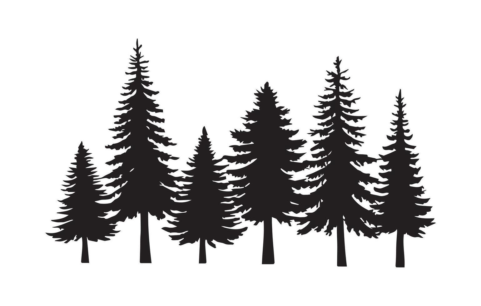 Black Pine Tree Silhouettes on White Background, Forest Landscape Design, Minimal Art Trees vector