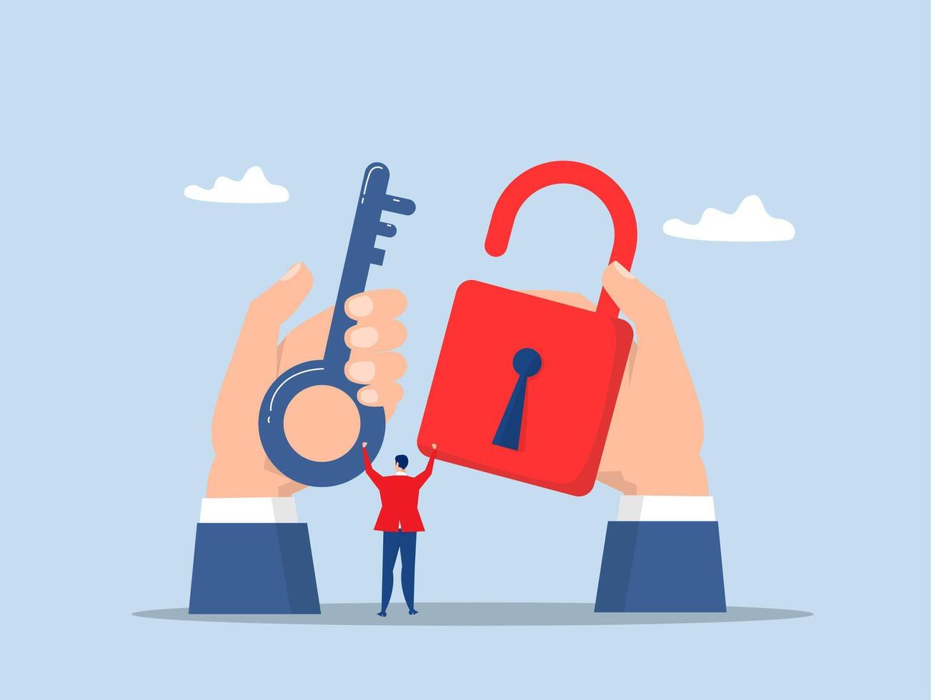 key to unlock,businessman holding golden key to unlock the pad.professional to give solutions, success business key or unlock business accessibility concept vector