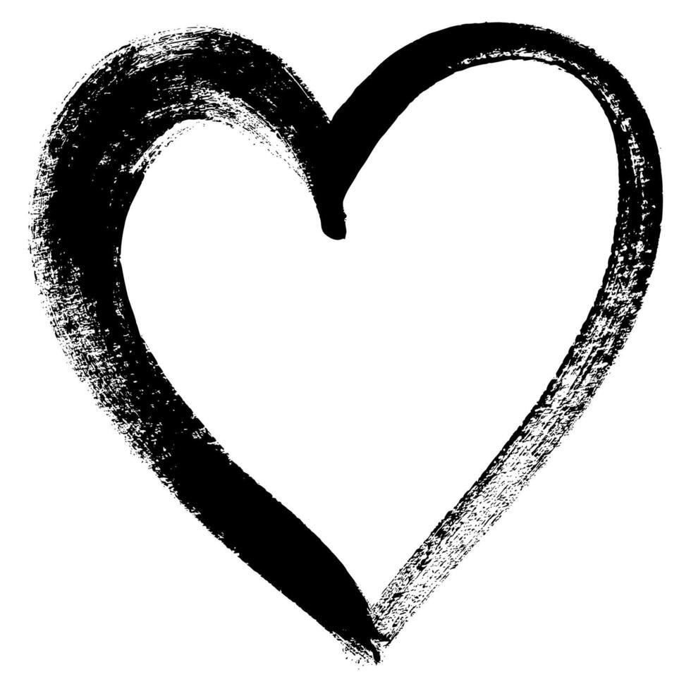 Hand Drawn Black Grunge Heart Symbol. Creative love sign with rough edges. Abstract freehand doodle shape of heart. Highlight splash vector