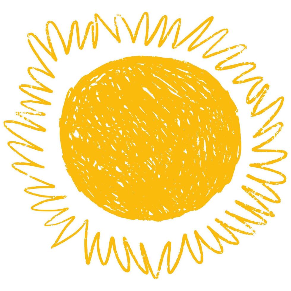 Hand Drawn Cute Sun Isolated on White Background. Cute nature summer element. Sun, heat icon with rays vector
