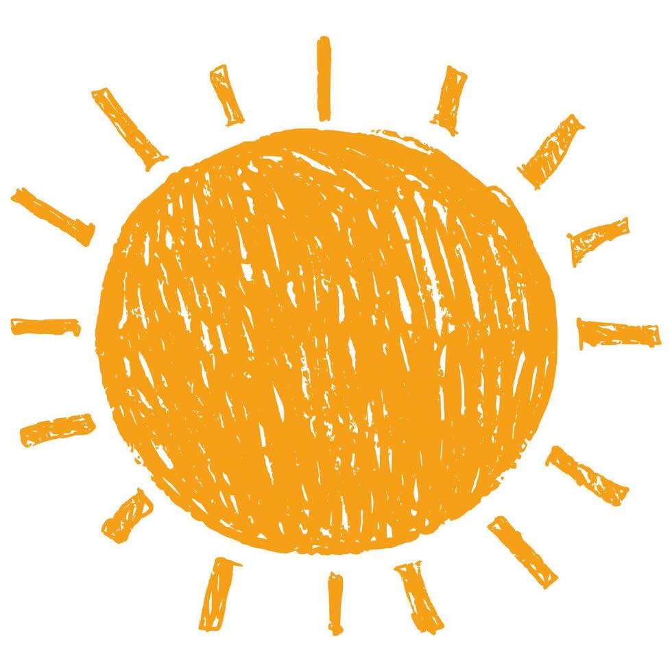 Hand Drawn Sun Isolated on White Background. Cute nature summer element. Sun, heat icon with rays vector