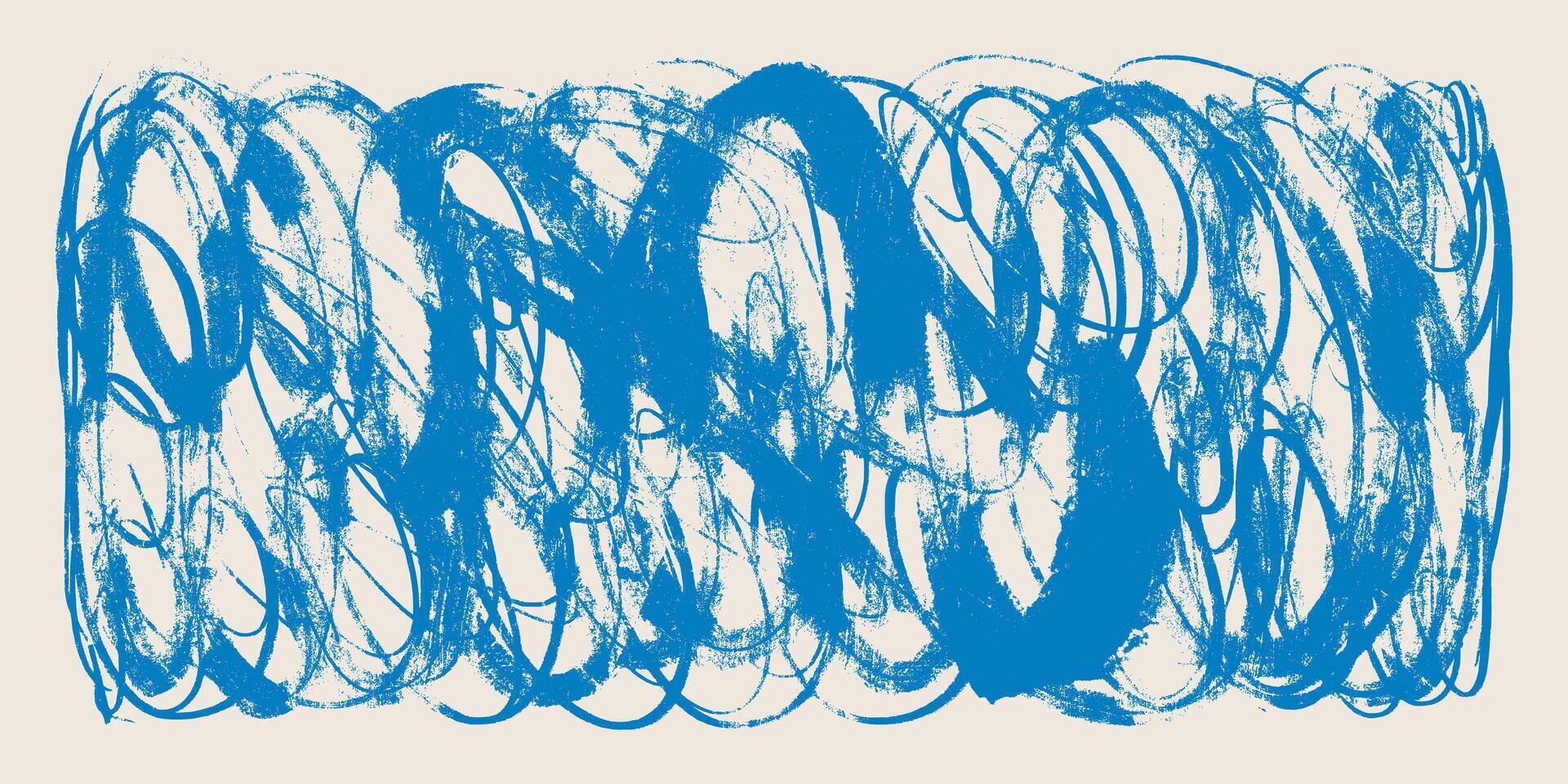 Abstract Hand Drawn Grunge Scribble Ink Background with Blue Lines. Creative brush lines with rough edges. Abstract freehand line borders. Highlight splashes vector