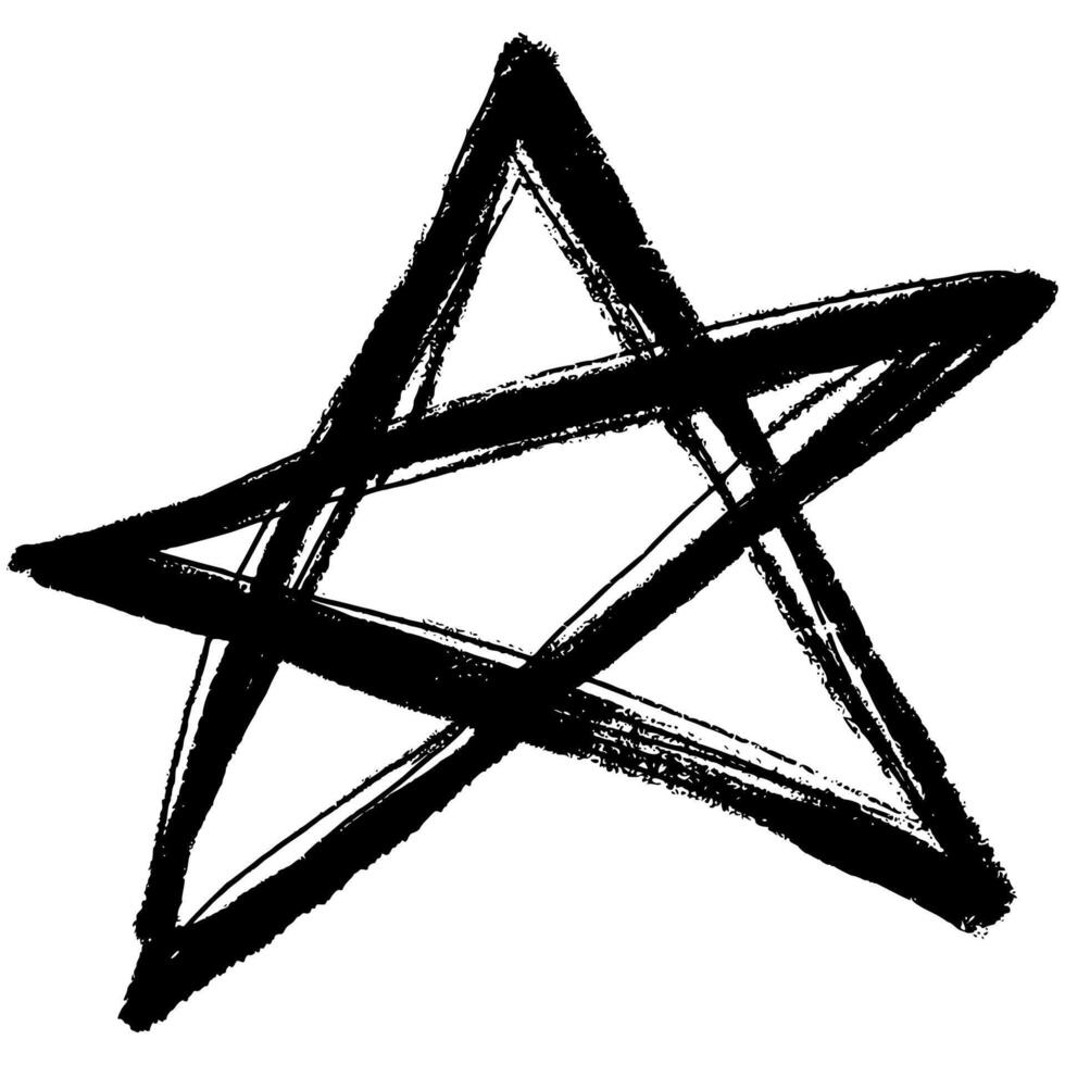 Grunge Simple Charcoal and Pencil Pentagram with Bulky Lines. Hand drawn design witchcraft star shape. Creative sigil sign for rituals and Halloween vector