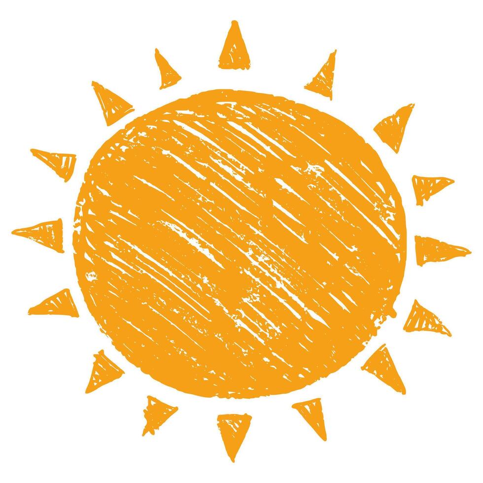 Cute Sun Icon In Hand Drawn Style, Isolated on White Background. Cute nature summer element. Sun, heat icon with rays vector