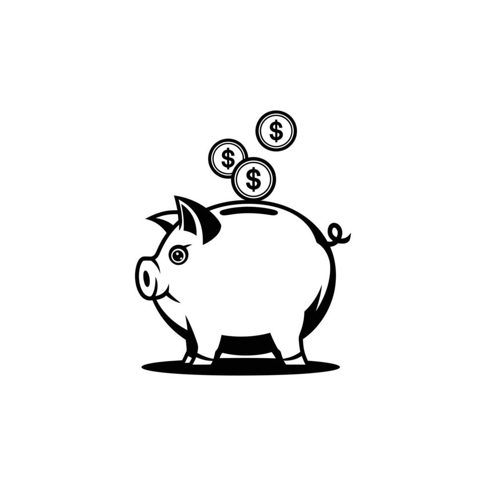 Piggy Bank Coin Saving, Black and White Illustration of Money Savings, Finance Symbol, Dollar Currency Investment, Budget Planning Clipart, Financial Concept for Banking and Wealth Growth vector