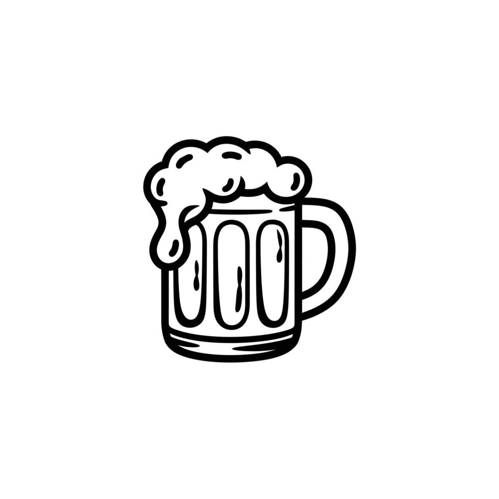Beer Mug with Foam Line Art Symbol for Alcohol, Brewery, Bar, Oktoberfest, and Cheers Themes vector