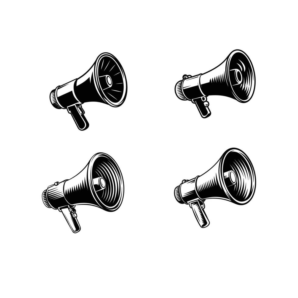 Vintage Megaphone Hand Drawn Loudspeaker Illustrations for Announcement, Protest, Marketing or Public Address Use vector