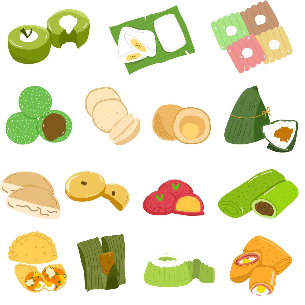 Hand-drawn Indonesian Snack Set vector