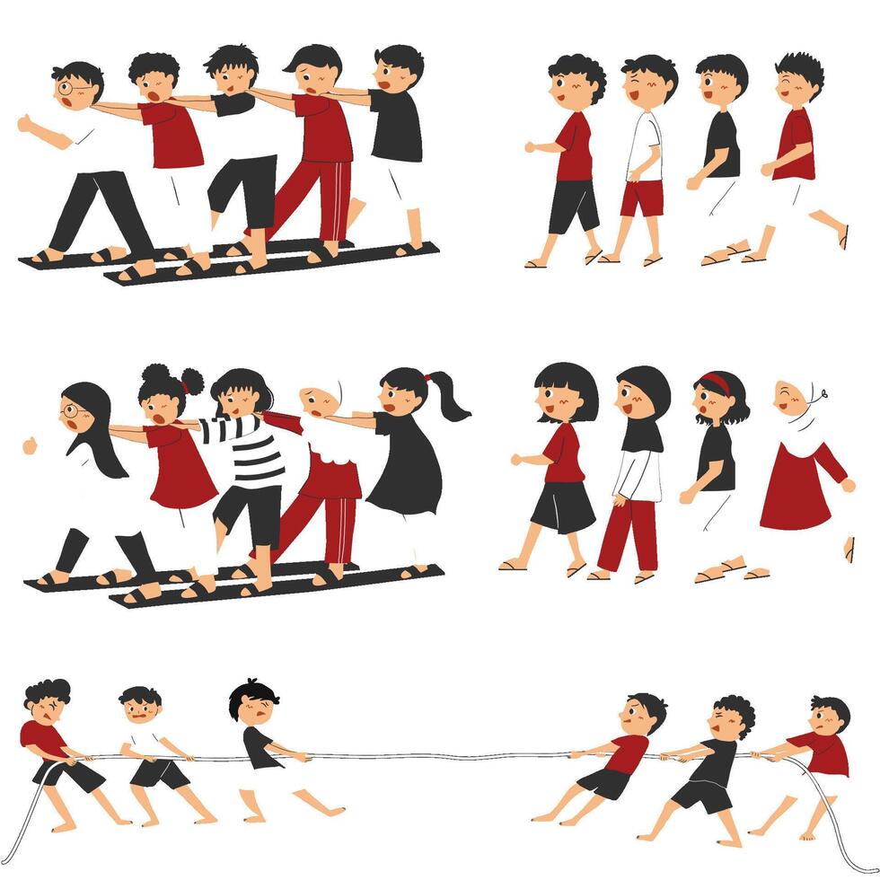 Fun activities in Indonesia Independence Day Games vector