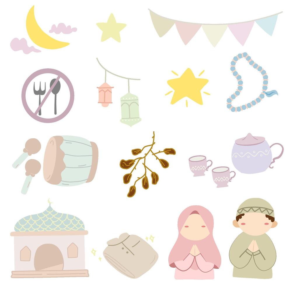 Hand drawn ramadan set vector