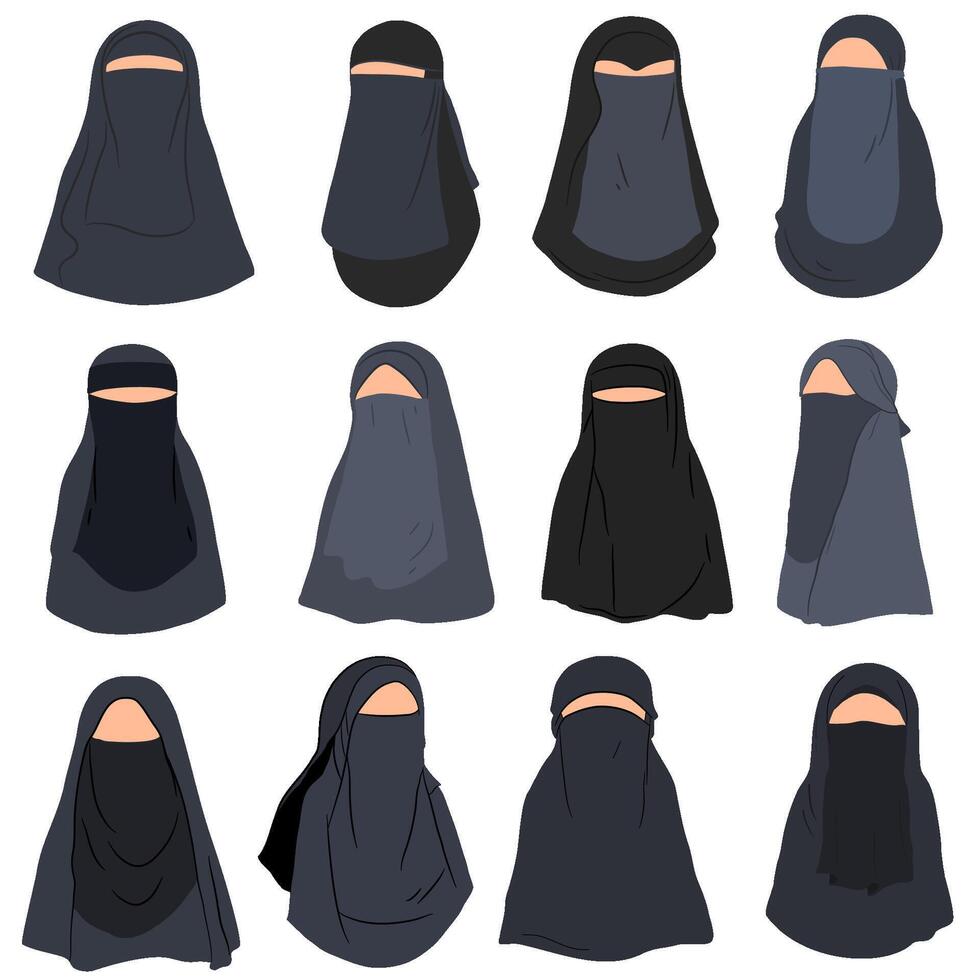 Niqab girl character illustration set vector