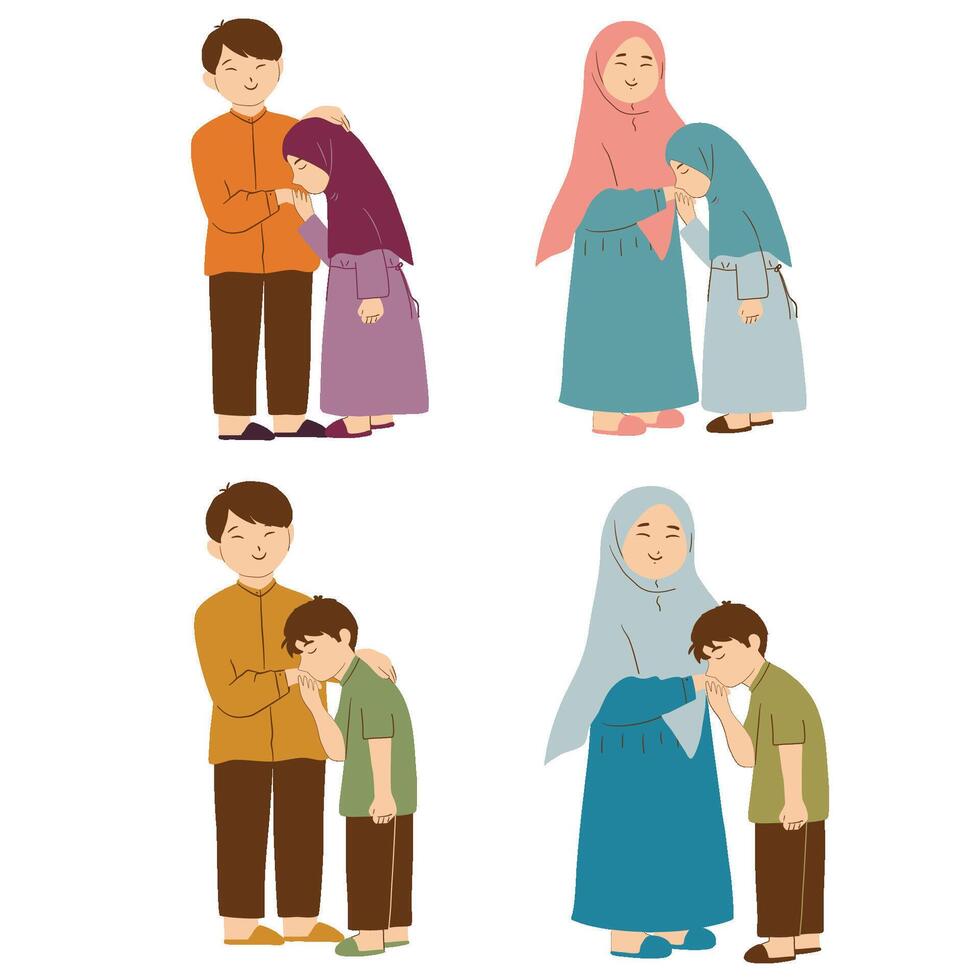 Hand Drawn Forgiveness and Family Eid Moments vector
