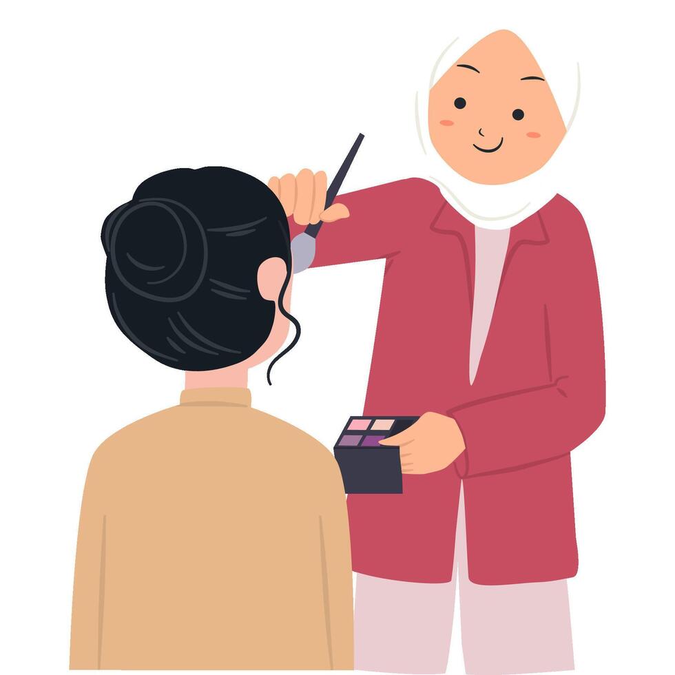Hijab make up artist working vector
