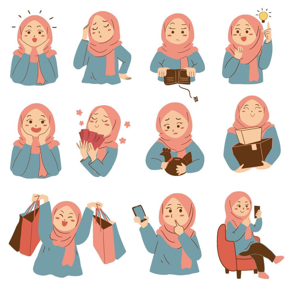 Cute online shopping character illustration set vector