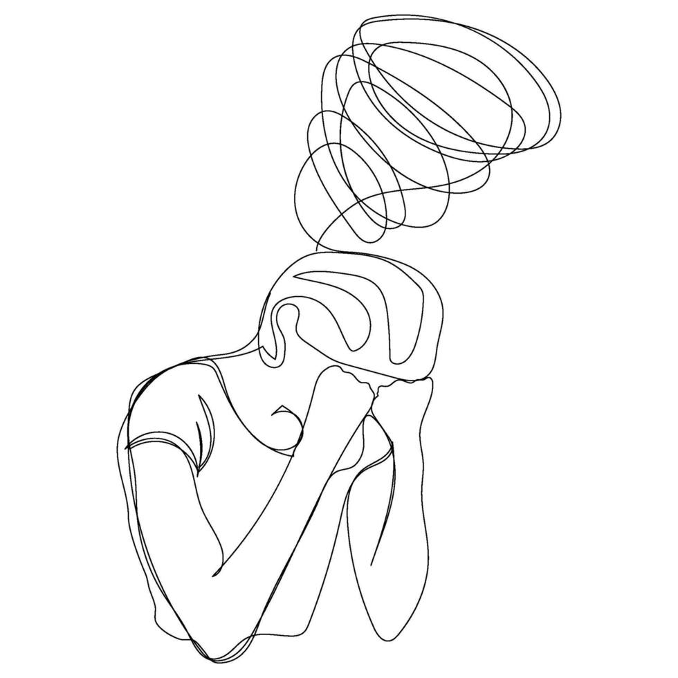 Design of continuous line headache stress depress man male boy with minimal style. vector