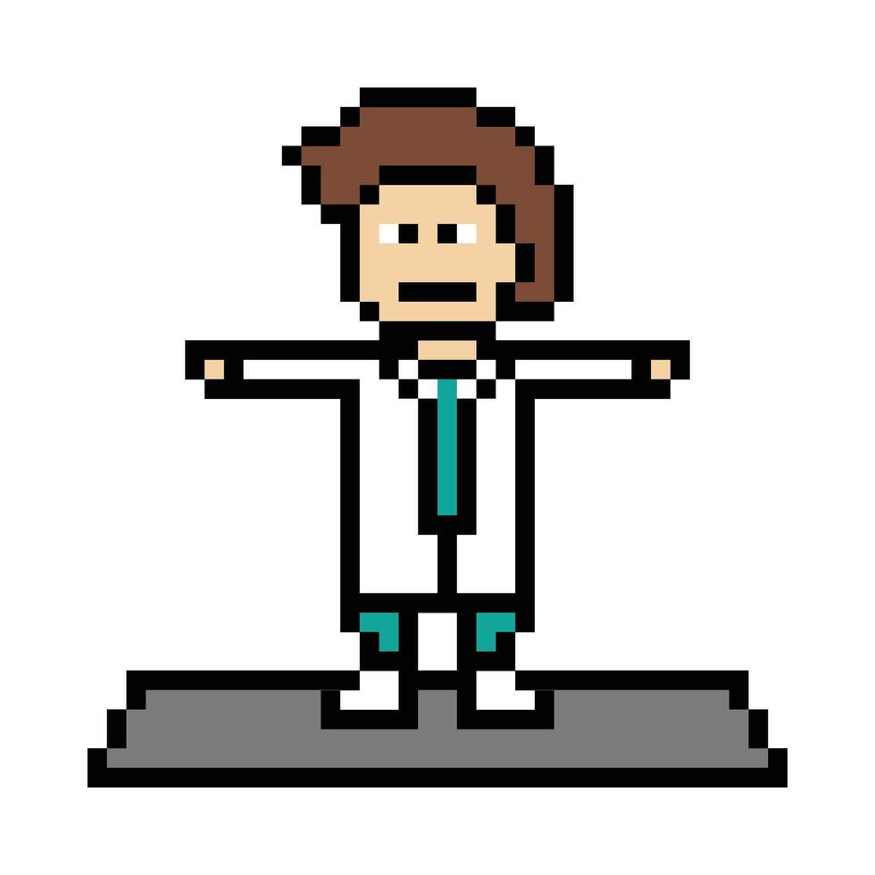 8 bit art cute of man male boy doctor clinic scientist hospital character. vector