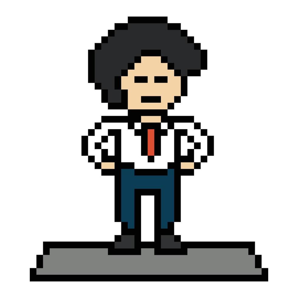 Cartoon art of man male boy in businessman work office 8 bit. vector