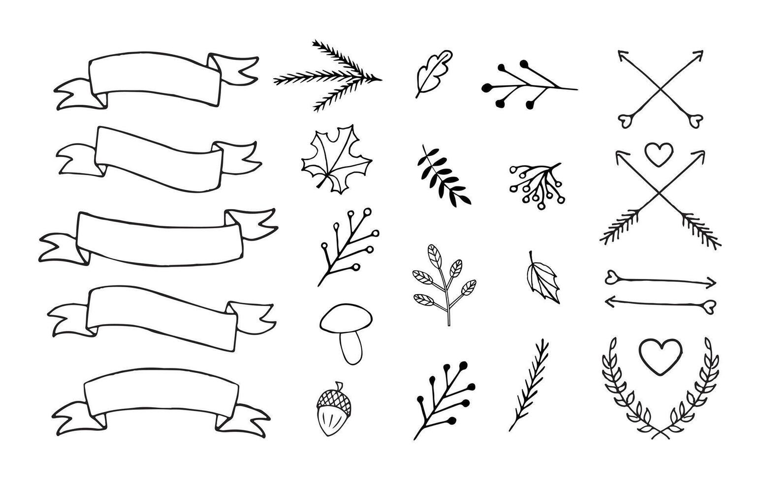 Set bundle of hand drawn doodle sketch autumn elements isolated on white background vector