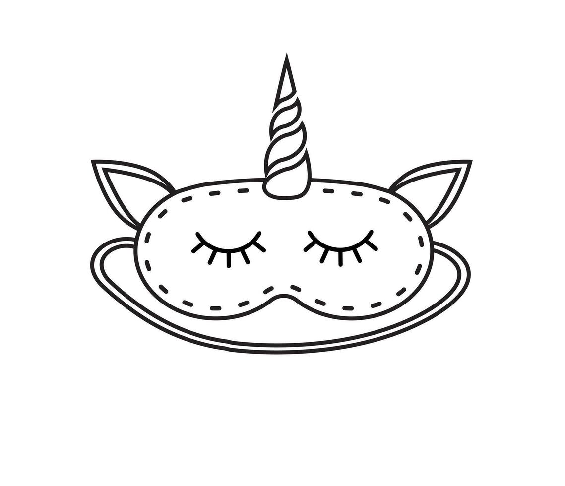 Flat cartoon unicorn sleeping mask isolated on white background vector