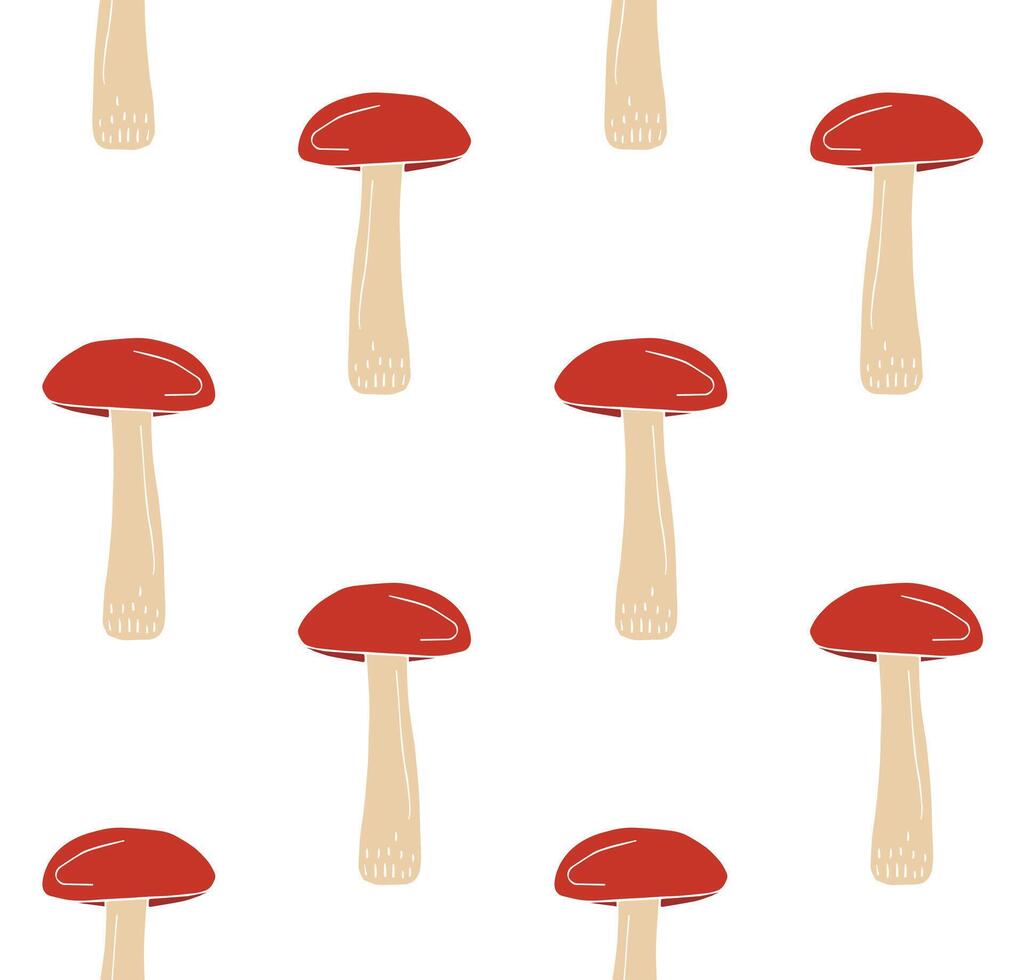 Seamless pattern of black hand drawn sketch brown cap boletus mushroom isolated on white background vector