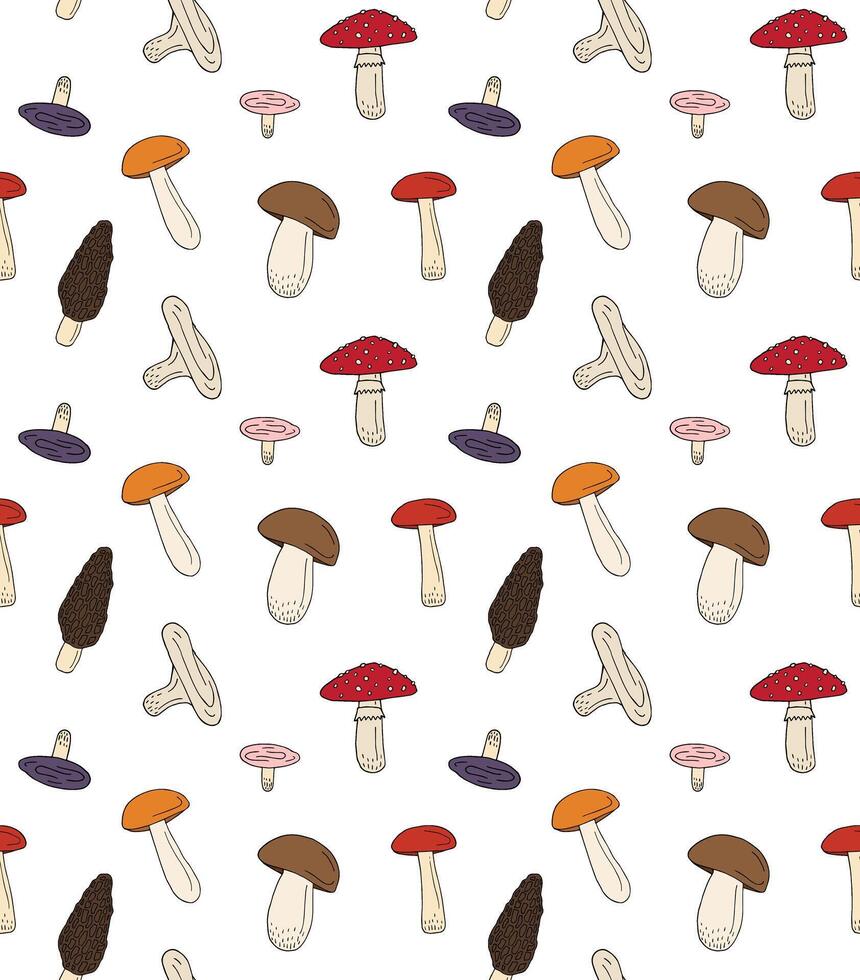 Seamless pattern of hand drawn doodle sketch mushrooms isolated vector