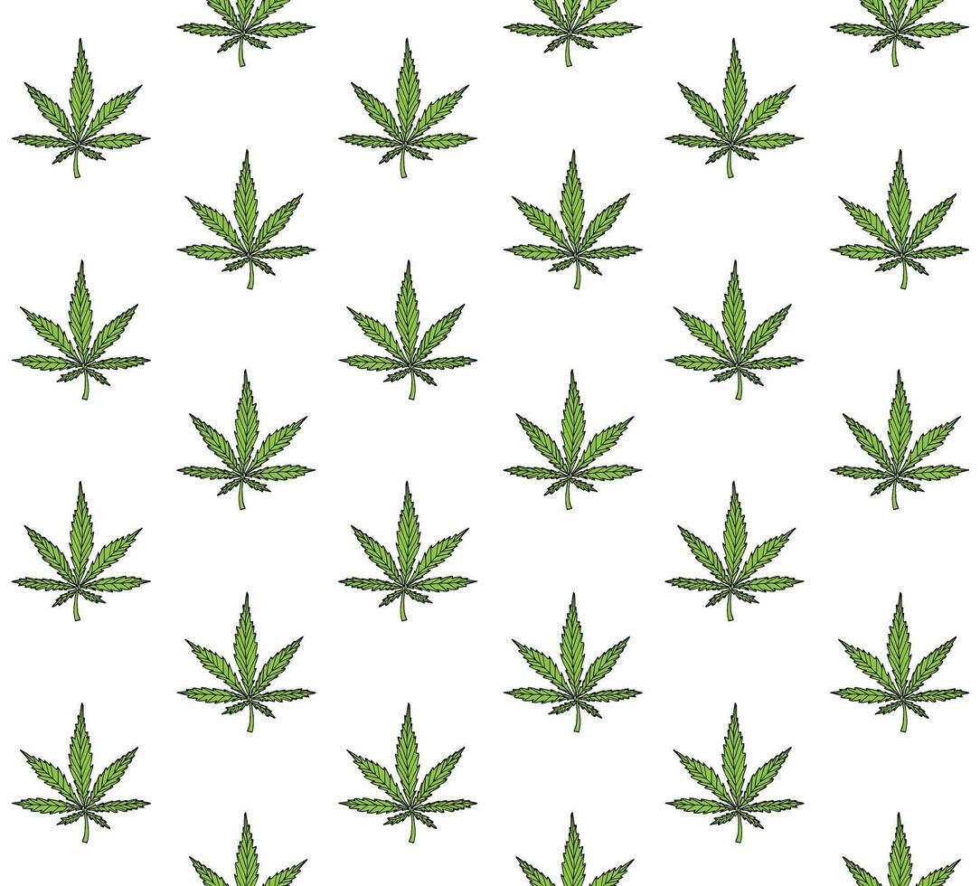 Seamless pattern of sketch hemp cannabis isolated on white background vector