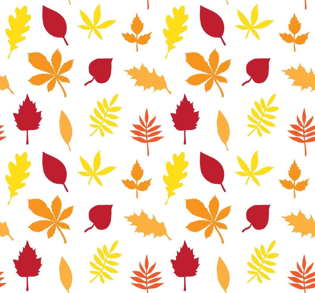 Seamless pattern of different color hand drawn doodle sketch leaves isolated on white background vector