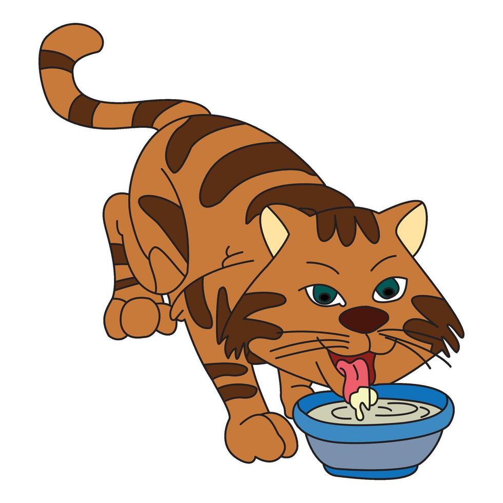 Cat is drinking milk illustration vector