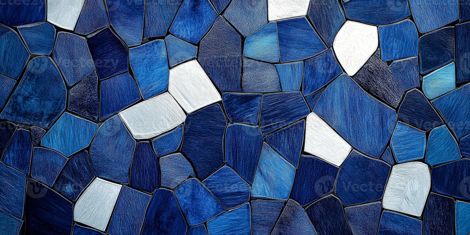 Blue and white mosaic tile wall photo