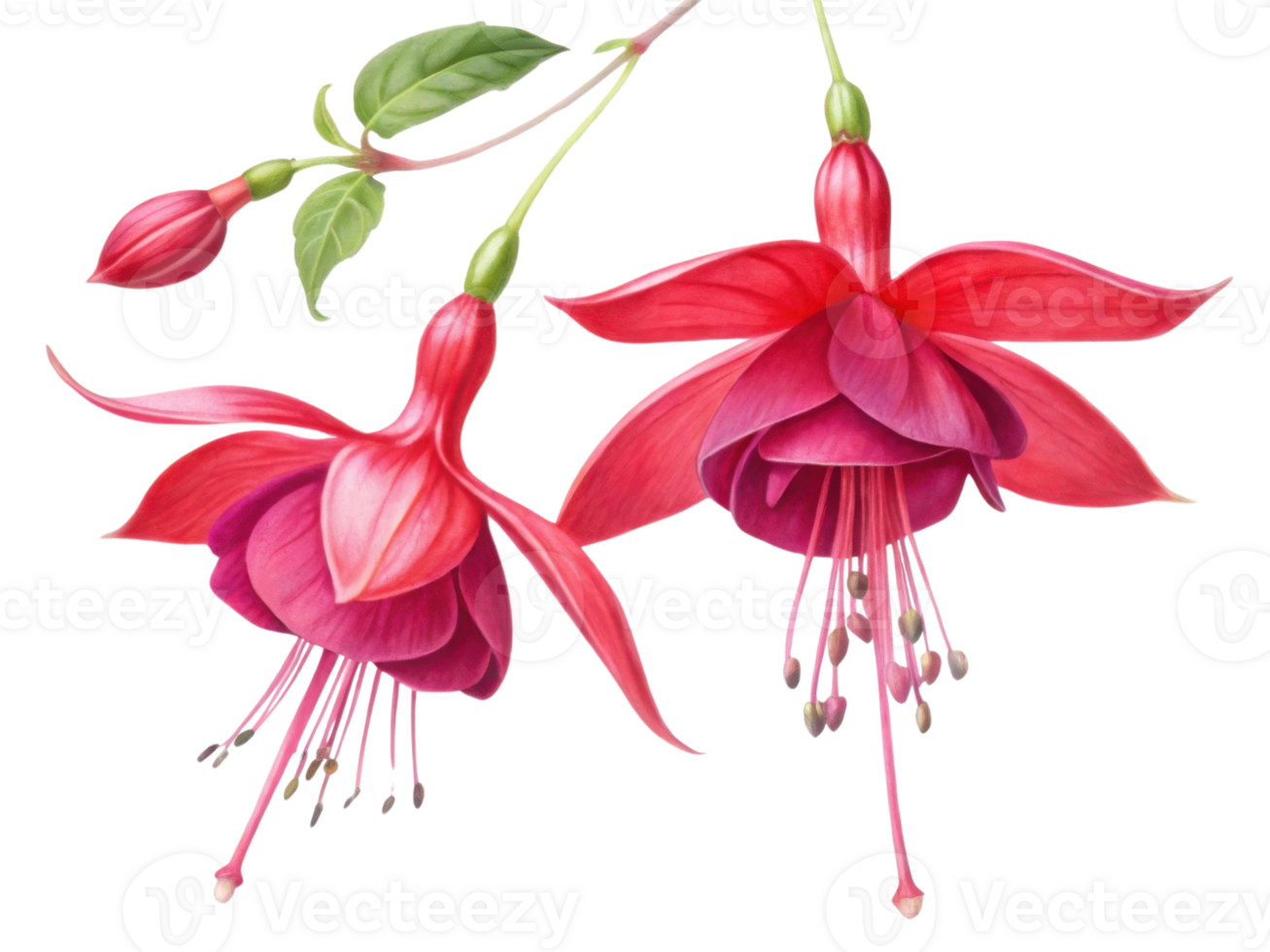 Fuchsia flowers bloom vibrantly with delicate petals showcasing shades of pink and purple, creating stunning visual display png