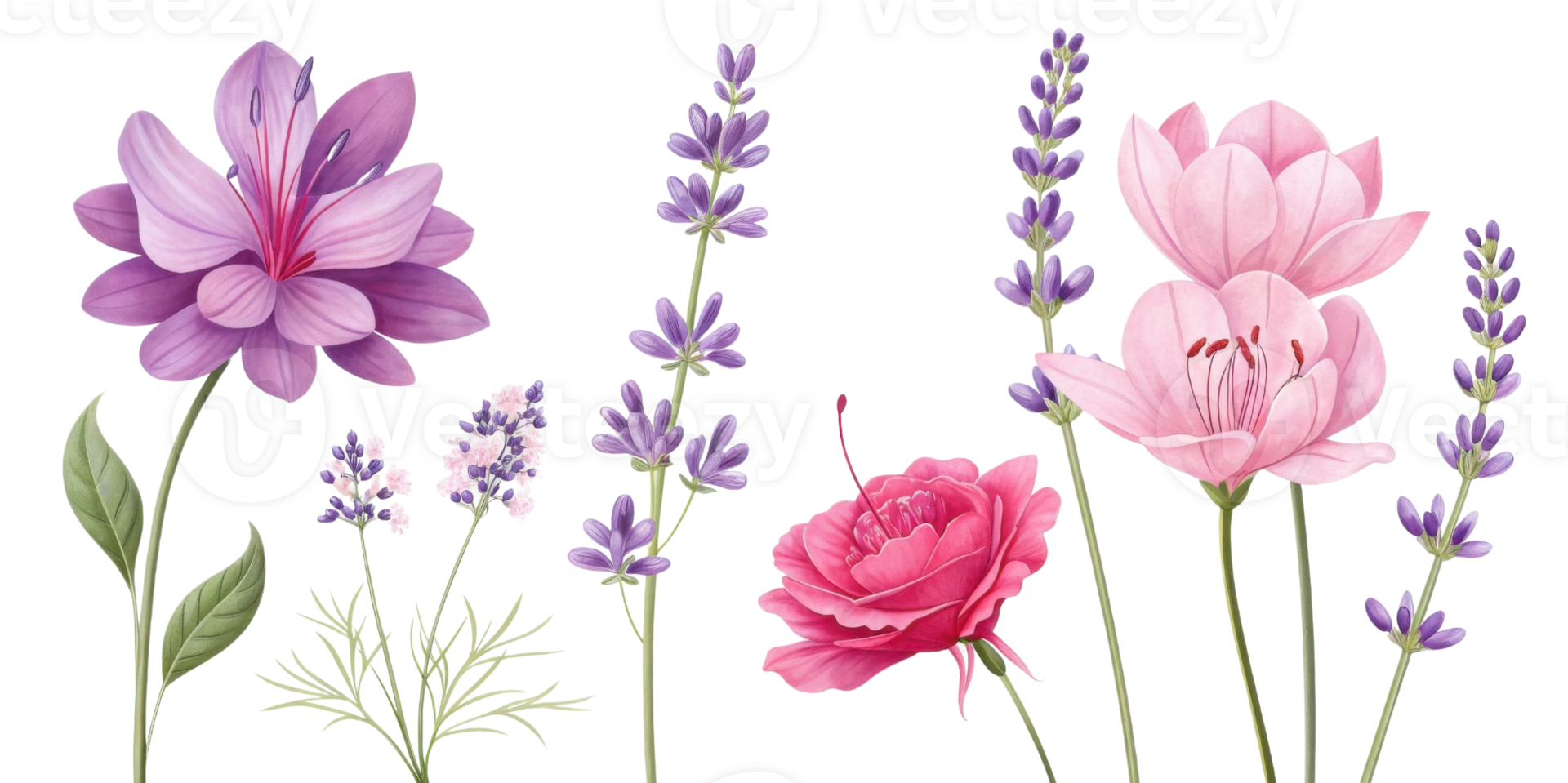 vibrant fuchsia flower blooms among delicate lavender, creating stunning floral arrangement that brings joy and beauty to any setting png