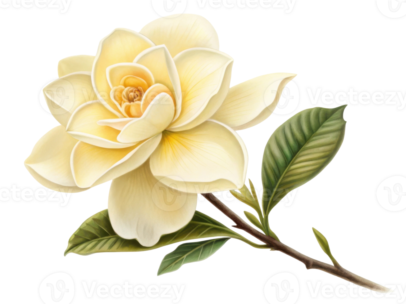 beautiful gardenia flower with creamy yellow petals and lush green leaves creates serene and elegant atmosphere in any setting png