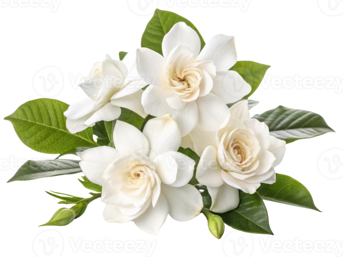 beautiful arrangement of gardenia flowers showcases their delicate white petals and lush green leaves, creating serene and elegant display png
