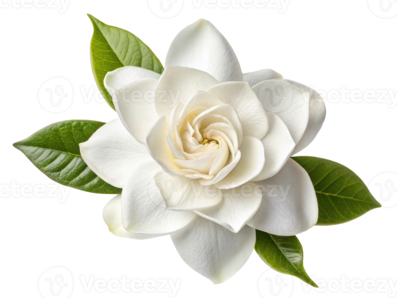 beautiful gardenia flower with delicate white petals and vibrant green leaves creates serene and elegant atmosphere png