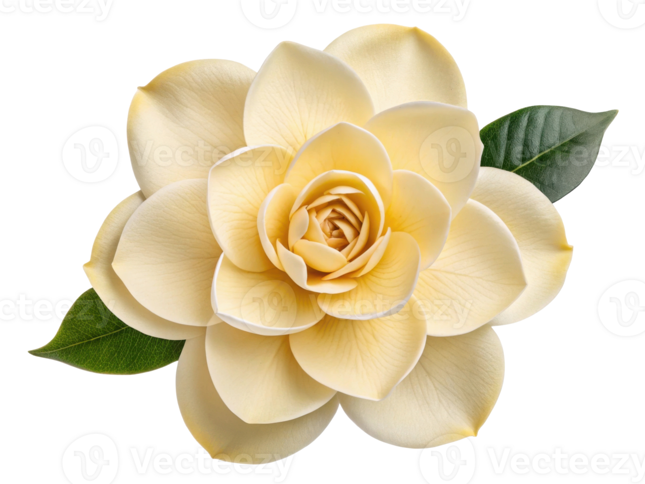 beautiful gardenia flower with soft yellow petals and green leaves creates serene and elegant atmosphere in any setting png