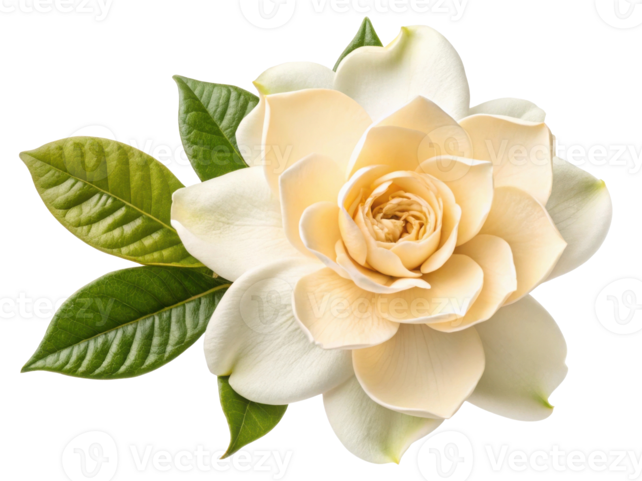 beautiful gardenia flower with creamy petals and lush green leaves creates serene and elegant atmosphere in any setting png