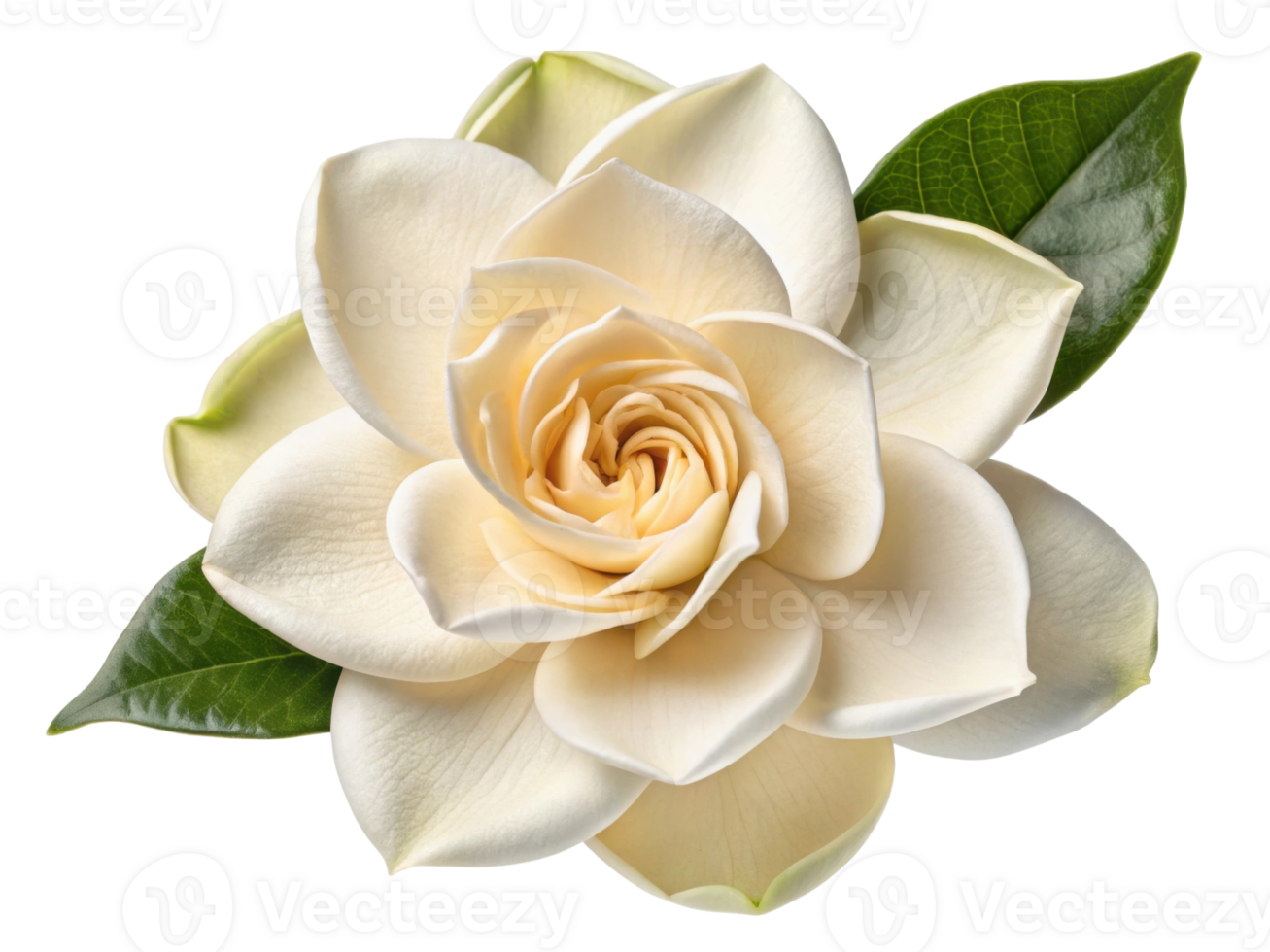 beautiful gardenia flower with creamy white petals and lush green leaves creates serene and elegant atmosphere png